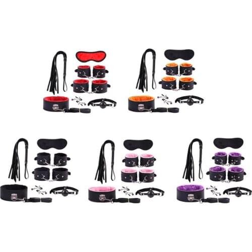 Suit Sex Toys Adult 7PCS/set Leather Nylon Plush Bondage Set Restraints Sex