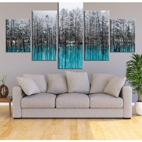 Wall Art Hoarfrost Landscape Pictures Lake Abstract Poster 5 Panels HD Prints Canvas Painting Home Decor for Living Room