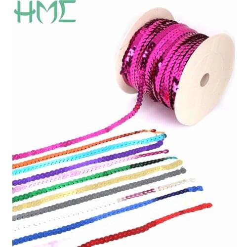 New 100 yards/roll 6mm Round flat PVC Sequin trim Sequin Roll Pailetten Sewing Sequins for Crafts Clothing Accessories 13 colors
