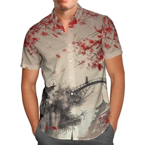 New Vintage 3D Samurai Beach Hawaiian 2021 Summer Shirt Short Sleeve Shirt Streetwear Oversized 5XL Camisa Social Chemise Homme