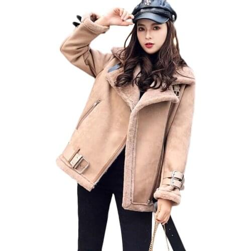 2021 Autumn Winter New Thick Suede Outerwear Women Fur One Short Coat lamb Wool Cotton Motorcycle Jacket Womens Bomber Overcoat