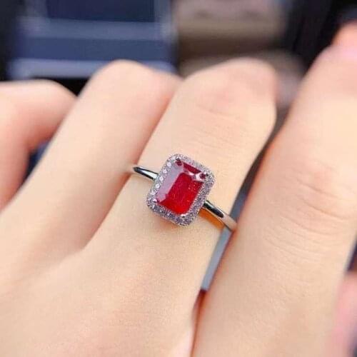 The New 925 Silver Inlaid Ruby Male and Female Couple Rings, Simple and Atmospheric 5*7mm Square Cut