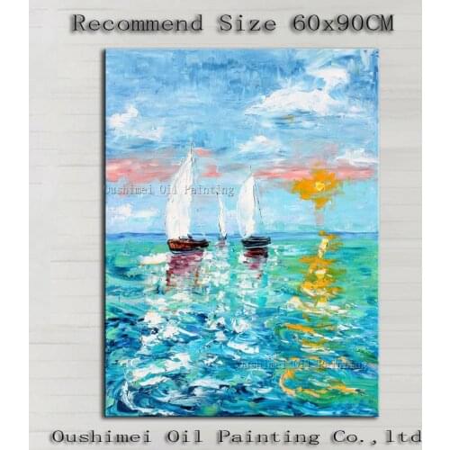 Wholesale High Quality Abstract Knife Painting On Canvas Hand-painted Abstract Seascape and Boating Oil Painting Decorative