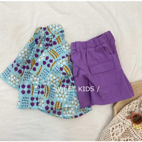 2-7 Years Toddler Boy Clothing Sets Summer New Kids Vacation Beachwear Suit Korean Print Shirts+purple Shorts 2pcs Suit for Boy