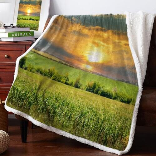 Grassland The Scenery Grassland Sky Fleece Blanket Office Sofa Cashmere Blanket Bed Cover Bedspread Warm Blankets for Beds