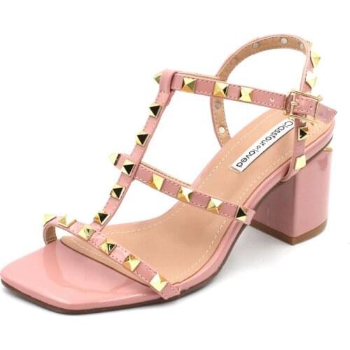 Sexy Womens Shoes Summer Sandals Gladiator Open Toe Patent Leather Rivet Buckle Sandal Thick Heels Ladies EU/RU Size:34-40 PW092