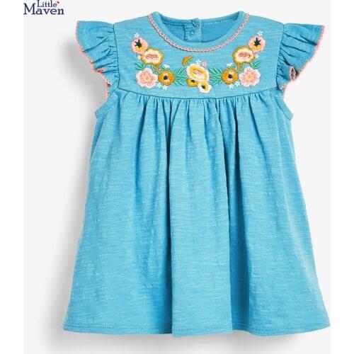Frocks for Girls 2021 Summer Baby Girl Flower Vestiods Children Clothes Toddler Petal Sleeve Sky Blue Dresses for Kids 2-7 Years