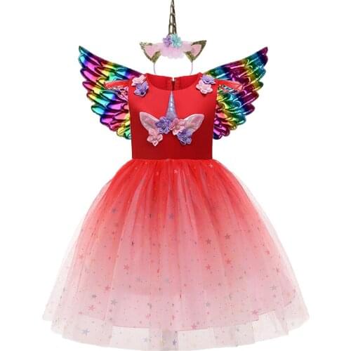 Unicorn Dresses For Girls Lace Star decoration Cosplay Princess Costume Carnival Party Dress New Year Children Birthday Present