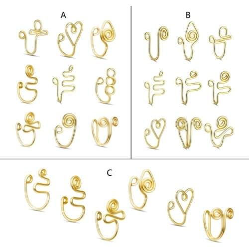 Fake Nose Rings Clip On Faux Piercing Jewelry Faux Lip Ear Nose Rings Clip Inlaid Non Piercing Clip On Nose Hoop Ring