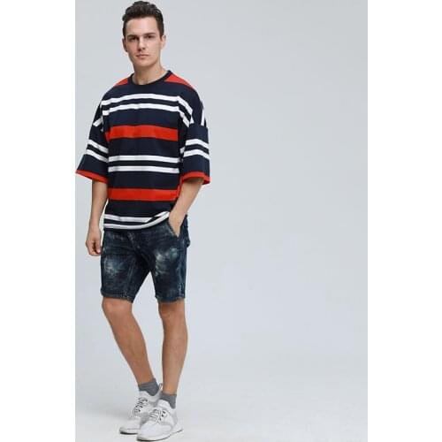 Retro Casual Striped Men T-shirt 2021 Korean Punk Style Oversize T Shirt Summer Loose Fitness Short-sleeve Tees Top Men Clothing