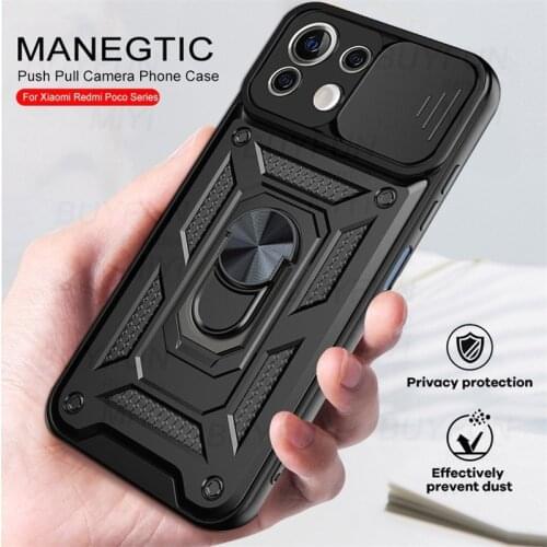 Shockproof Case For Xiaomi Mi 11 Lite 11i 5G Redmi Note 10 Pro Poco M3 X3 NFC F3 Ring Stand Push Pull Camera Protect Shell Cover
