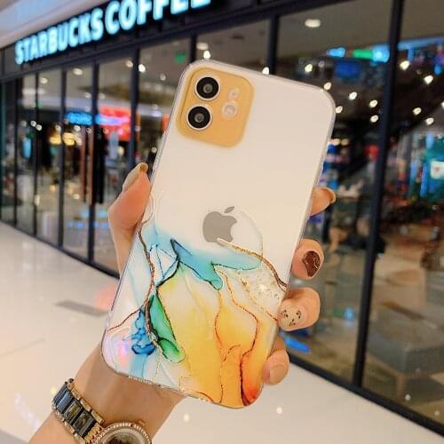 LOVECOM Luxury Gradient Glitter Marble Case For iPhone 11 12 Pro Max XR XS Max 7 8 Plus Soft TPU Clear Watercolor Painting Cover