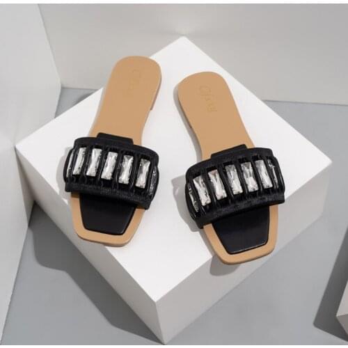 Summer Flat Diamond Women Slippers Large Casual Women Sandals Square Comfort Women Beach Shoes Female Footwear Zapatillas Mujer