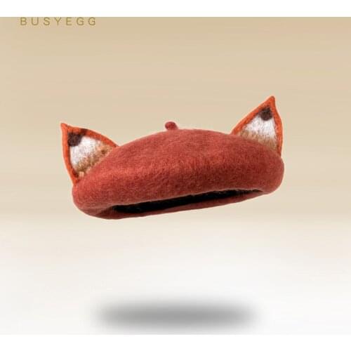 Kids cute fox beret hat for baby girl child bonnet boys hats birthday gift for women wool hat toddler panama children headwear