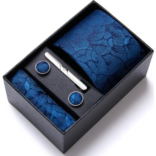 Fineness Gift Business Suit Accessories or Wedding Group Blue Silk Mens Tie Handkerchief Cufflinks Set NeckTie Pocket Square