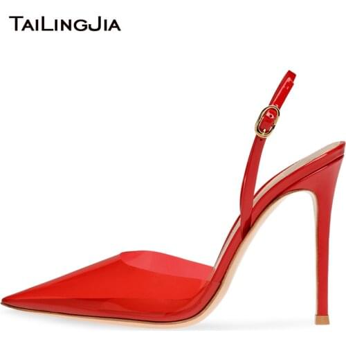 2021 Red Clear PVC Slingback Pumps Yellow Transparent High Heels Women Shoes Pointed Toe Ladies Summer Stilettos Female Footwear