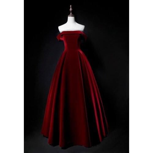Elegant Bugurndy Velvet Evening Dress Strapless Lace-up Back Long Prom Gowns Formal Dress