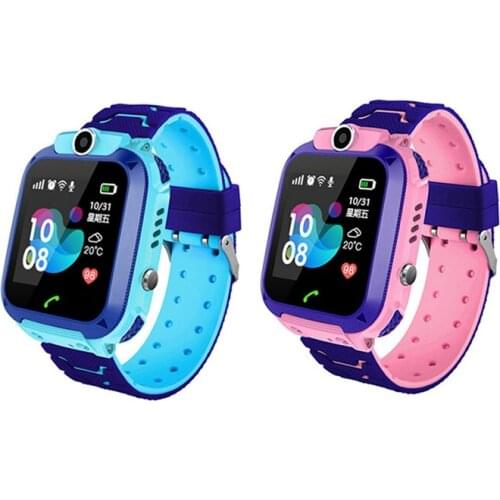 2 Pcs Waterproof Q12 Smart Watch Multifunction Children Digital Wristwatch Baby Watch Phone For IOS Android Blue & Pink