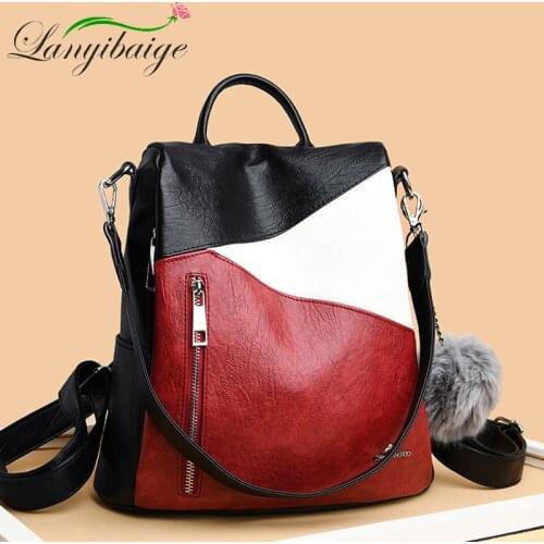 Unisex Waterproof PU Leather Stitching Backpack Multi-Layer Backpack Luxury Design Large Capacity Backpacks School Youth Travel