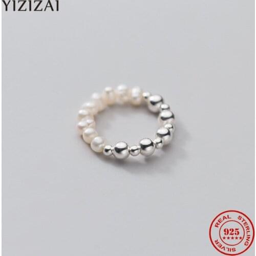 YIZIZAI 100% 925 Sterling Silver Minimalist Korean Baroque Pearl Beads Romantic Women Elastic Ring Wedding Party Jewelry Gift