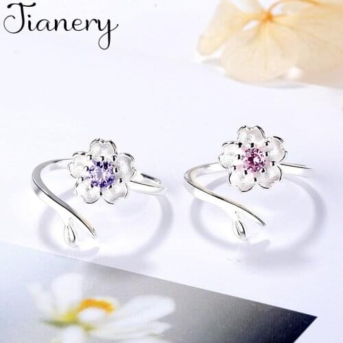 JIANERY Bohemian Vintage Silver Color Cheery Flower Rings For Women Opening Antique Rings Jewelry Girls Gifts