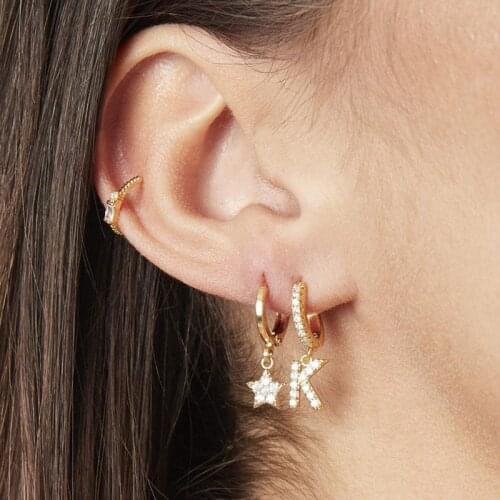 1PC 2020 Trend Fashion Cute Earrings for Women Golden Zircon Initial 26 English Letter Earring Hoop Aesthetic Charm Jewelry Gift