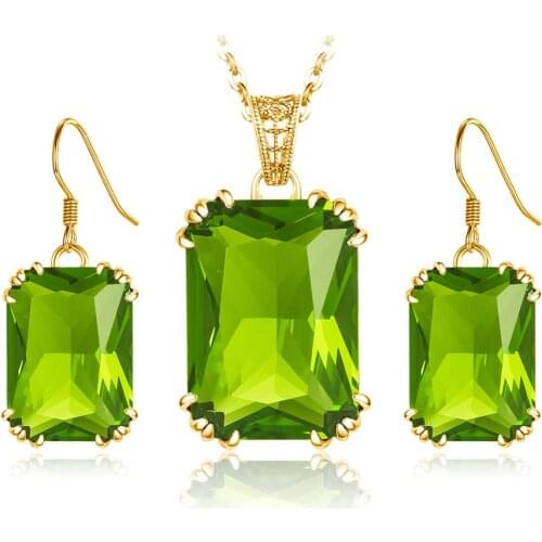 14K Gold Jewelry Sets For Women Gemstones Peridot Earrings Pendientes Boho Wedding Real 925 Sterling Silver Fine Jewellery New