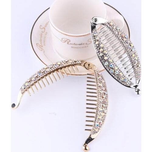 2Pcs Shiny Crystal Hair Claw Banana Clip Fish Shape Barrettes Hairpins For Women X4YA
