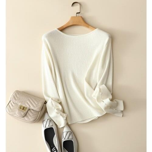 2021 high-end fashion casual 100% cashmere ribbed knitted crew neck sweaters women buttons sleeve chic pullovers for autumn