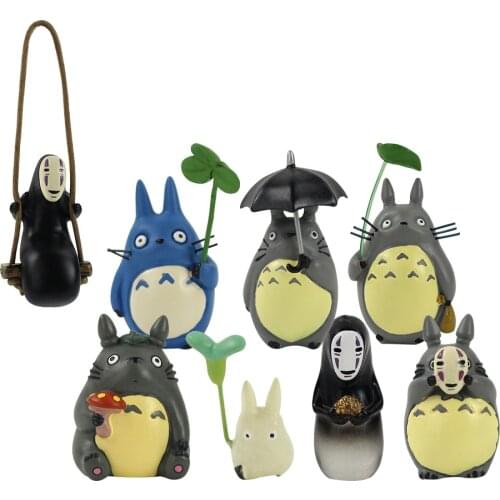 3-7cm 8Styles My Neighbor Totoro with Umbrella Mushroom Leaf Cosplay No Face Men Holding Gold PVC Figure Collectible Model Toys