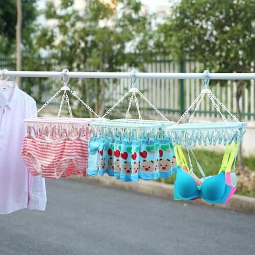 32 Clips Folding Clothes Dryer Hanger Children Adults Windproof Clothes Underwear Drying Plastic Rack Dryer Socks D9B5