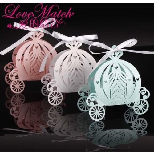 50Pcs Laser Cut Pumpkin Carriage Wedding Candy Favor Box,pearl Color Paper Candy Box,baby Shower Birthday Gift