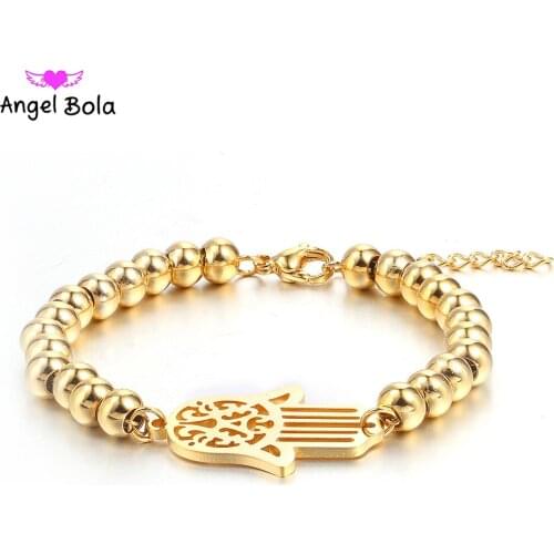Charms Muslim Hand Bracelet Islam Bangles Beads Femme Gifts for Women Female Stainless Steel Jewelry Braslet Gold Gift