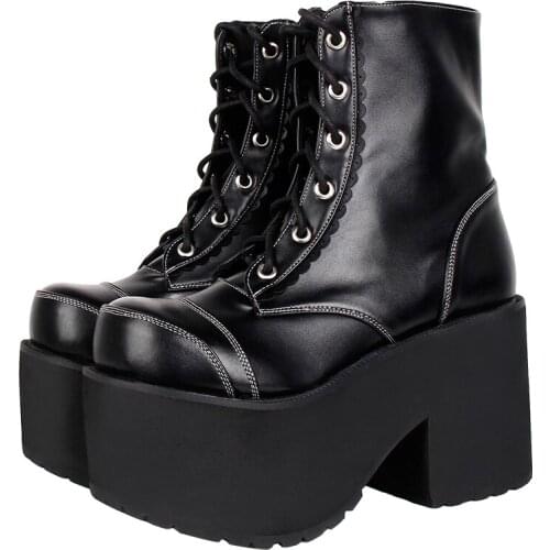 Angelic imprint mori girl Women punk motorcycle boots lady lolita Mid-calf Boots woman high trifle heels pumps shoes 10cm 33-47