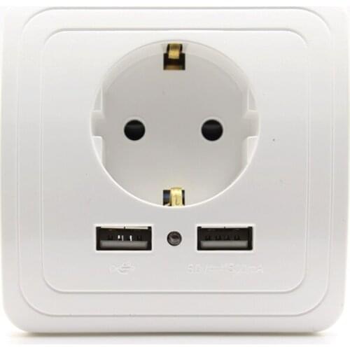 Free Shipping 16A EU Standard Electrical Outlet With 1500mA Dual USB Charger Port for Mobile Wall Power Socket Plug Grounded