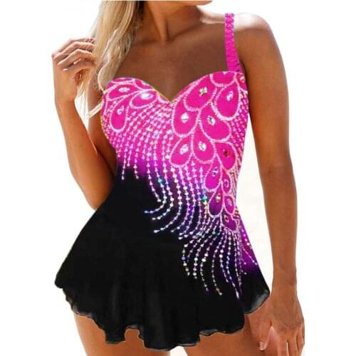 Print Large Swimsuits Plus Size Swimwear Tankini Sets Female Beach Wear Two-Piece Bathing Suit Vintage Pool Women Swimming Suit