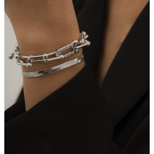 2PCS/set Punk Style Horseshoe Link Snake Chain Bracelet Women Jewelry Ins Hot
