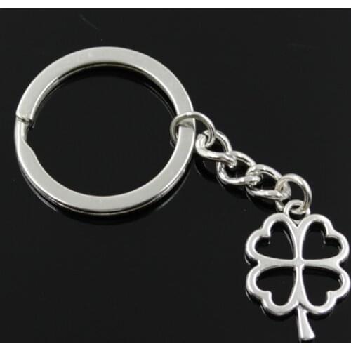 New Fashion Men 30mm Keychain DIY Metal Holder Chain Vintage Lucky Four Leaf Clover Irish 24x17mm Silver Color Pendant Gift