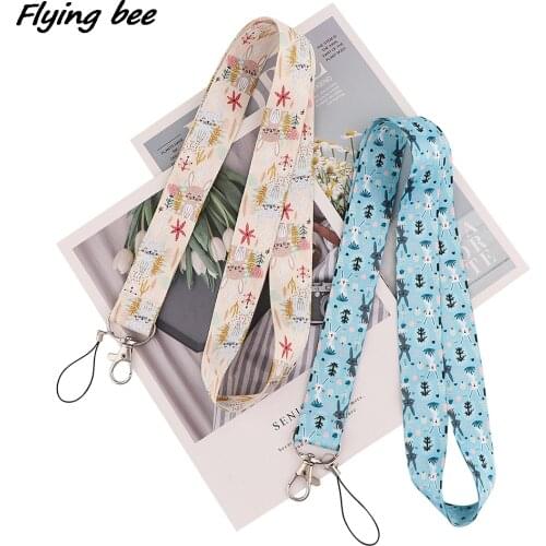 Flyingbee Kawaii Rabbit Keychain Tags Strap Neck Lanyards For Keys ID Card Pass Gym Phone USB Badge Holder DIY Hang Rope X2011