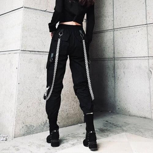 Black Cargo Pants Women Casual Joggers High Waist Loose Female Hip Hop Trousers Korean Punk Pants Funny Streetwear Women