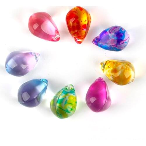 Drop Water Shape 13x10mm Glasee Flower Beads mix rainbow color 5pcs/lot Hole 2mm beads for jewelry making earrings