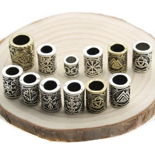 2pcs Viking Runes Beads Charms TIWAZ TYR Sol rune Odal Futhark Rune Pendant for Hair Beard Dreadlock Bead Viking Jewelry Finding