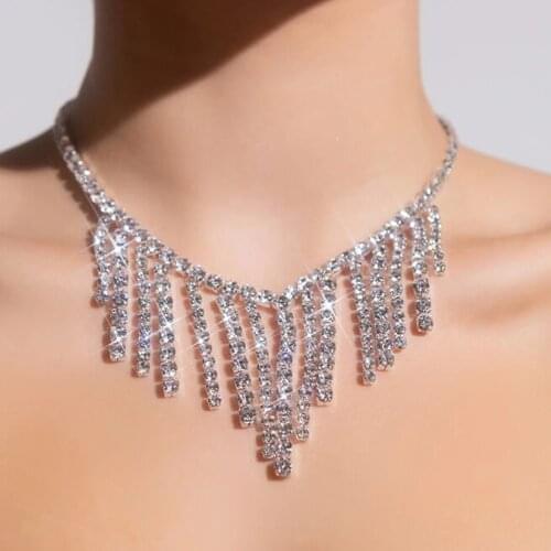 Shiny Full Rhinestone Chain Long Tassel Choker Necklace Statement Jewelry for Women Luxury Big Crystal Collar Necklace Choker Gi