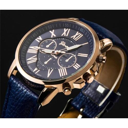 Geneva Roman Numerals Leather Analog Quartz Fashion Watch Casual Couple Watch Wrist Watches