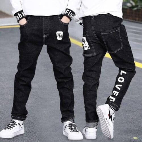 4-14Y Kids Boys Clothes Letter LOVE Skinny Jeans Classic Pants Children Denim Clothing Long Bottoms Baby Boy Casual Trousers