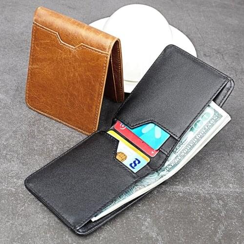 Mens Genuine Leather Short Wallet Retro Wallet Dollar Clip RFID Multifunctional Wallet Card Holder Money Bag