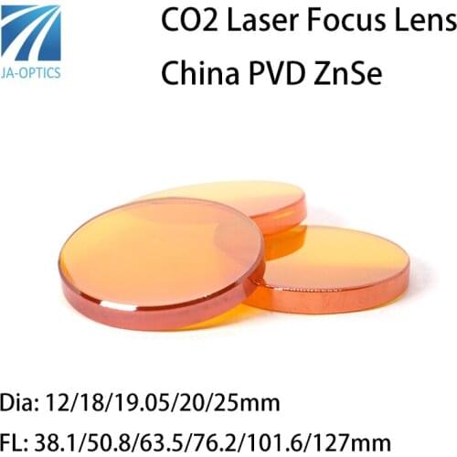 China PVD ZnSe CO2 Focus Lens Dia.12 18 19.05 20 25mm FL38.1 50.8 63.5 101.6 127mm for Laser Engraving Cutting Machine