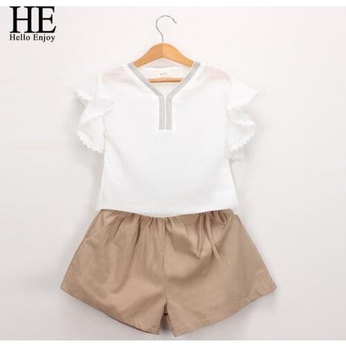 HE Hello Enjoy The New Girls' Suits Summer Childrens T-shirt + Shorts Kids' Wear Two-piece Fashion Kids Set Girls Clothing