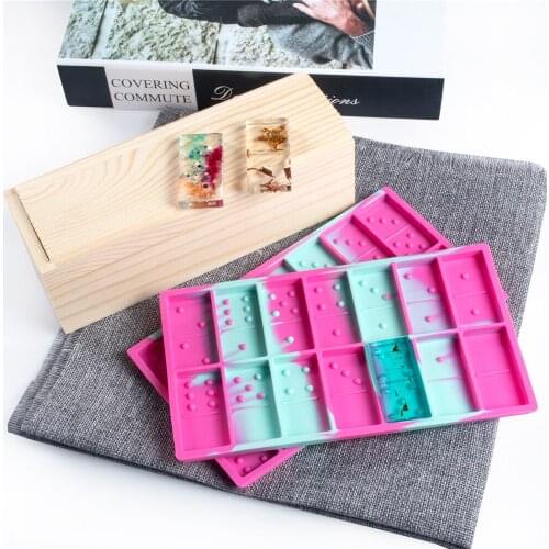 Chromatic Domino Silicone Resin Mold Set DIY Mixed Color Epoxy Resin Craft Making Dominoes Mould Including 1pcs Wooden Box