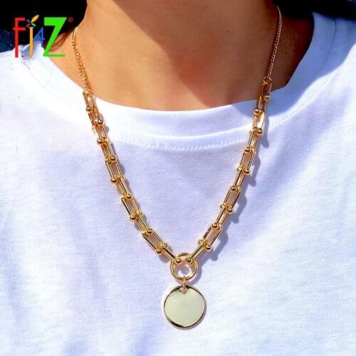 F.J4Z Link U Shape Necklaces & Earrings set Fashion Punk Geometric Earrings Minimalist Pendant Necklace Lady Gifts Dropship